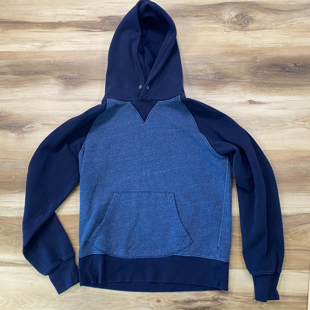 J. Crew Hoodie Size S Vintage Fleece Colorblock 100% Cotton Raglan Navy Blue